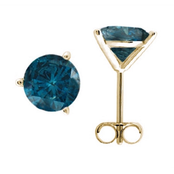 Bông tai Maulijewels 0.20 Carat Natural Blue Diamond Stud Earrings For Women Made In 14K Yellow Gold (Blue