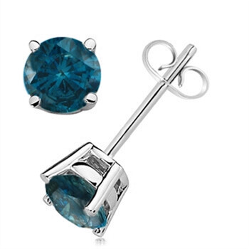 Bông tai Maulijewels Blue Natural Diamond 0.30 Carat 4-Prong Set Stud Earrings In 14K Yellow & White Gold