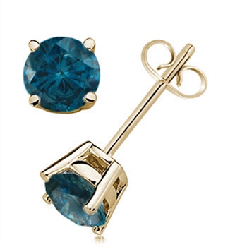 Bông tai Maulijewels 0.75 Carat Blue Round Natural Diamond Stud Earrings In 14K White & Yellow Gold