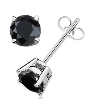 Maulijewels 0.75 Carat Black Round Natural Diamond Stud Earrings In 14K White & Yellow Gold 2 Bông tai Maulijewels 0.75 Carat Black Round Natural Diamond Stud Earrings In 14K White & Yellow Gold