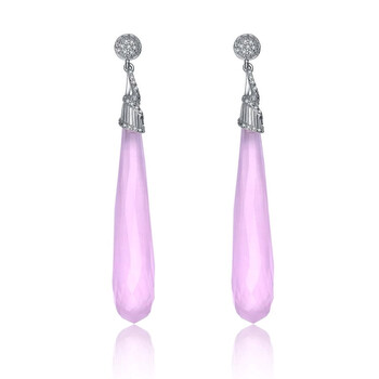 Bông tai Megan Walford Sterling Silver Rose Quartz With Round Cubic Zirconia Elongated Dangle Earrings