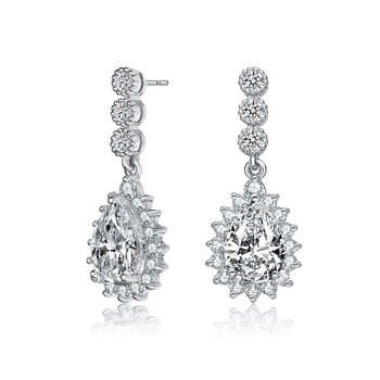 Bông tai Megan Walford Sterling Silver Clear Pear And Round Cubic Zirconia Drop Earrings