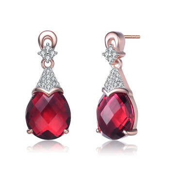 Bông tai Megan Walford Rose Over Sterling Silver Clear And Red Cubic Zirconia Earring