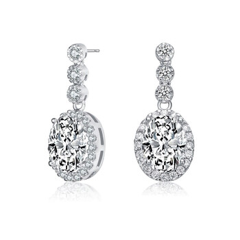 Bông tai Megan Walford Sterling Silver Oval And Round Cubic Zirconia Halo Drop Earrings