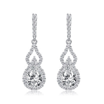 Bông tai Megan Walford Sterling Silver Clear Pear And Round Cubic Zirconia Drop Earrings