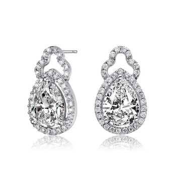 Bông tai Megan Walford Sterling Silver Pear And Round Cubic Zirconia Halo Drop Earrings