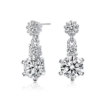 Megan Walford Sterling Silver Round Cubic Zirconia Three-Stone Drop Earrings 2 Bông tai Megan Walford Sterling Silver Round Cubic Zirconia Three-Stone Drop Earrings