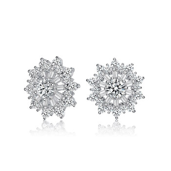 Bông tai Megan Walford Sterling Silver Round And Baguette Cubic Zirconia Wreath Stud Earrings
