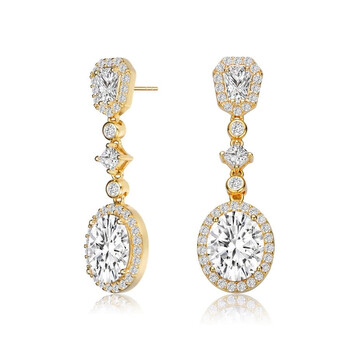 Bông tai Megan Walford Gold Over Sterling Silver Oval And Round Cubic Zirconia Drop Earrings