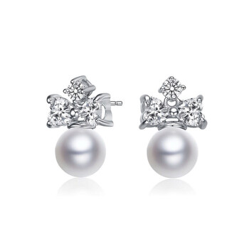 Bông tai Megan Walford Sterling Silver Round Pearl With Heart And Round Cubic Zirconia Earrings