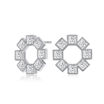 Bông tai Megan Walford Sterling Silver Eight Stone Princess Cubic Zirconia Milgrain Bezel Earrings