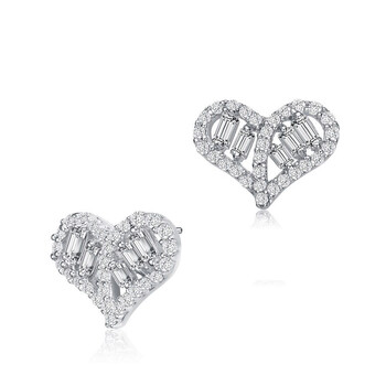 Megan Walford Sterling Silver Baguette And Round Cubic Zirconia Heart Stud Earrings 2 Bông tai Megan Walford Sterling Silver Baguette And Round Cubic Zirconia Heart Stud Earrings