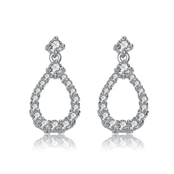Bông tai Megan Walford Sterling Silver Clear Round Cubic Zirconia Pear Drop Earrings