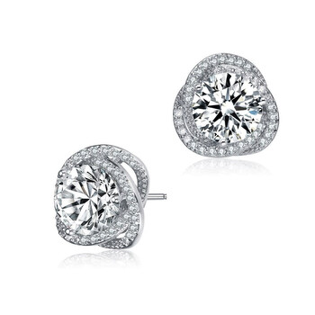 Bông tai Megan Walford Sterling Silver Round Cubic Zirconia Swirl Halo Stud Earrings