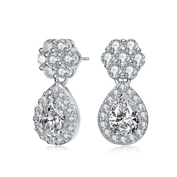 Bông tai Megan Walford Sterling Silver Pear And Round Cubic Zirconia Halo With Flower Earrings