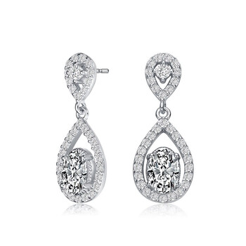 Bông tai Megan Walford Sterling Silver Oval And Round Cubic Zirconia Halo Two Pear Drop Earrings