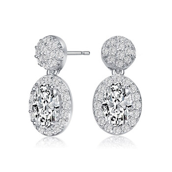 Bông tai Megan Walford Sterling Silver Oval And Round Cubic Zirconia Halo Drop Earrings