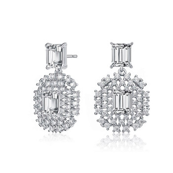 Bông tai Megan Walford Sterling Silver Emerald And Round Cubic Zirconia Drop Earrings