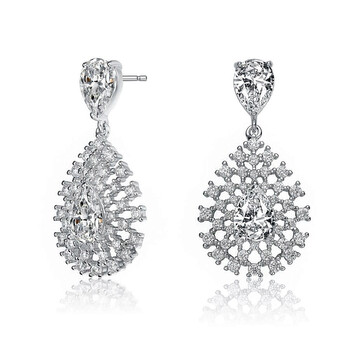 Bông tai Megan Walford Sterling Silver Pear And Round Cubic Zirconia Lace Cluster Drop Earrings