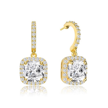 Bông tai Megan Walford Gold Over Sterling Silver Cushion And Round Cubic Zirconia Halo Drop Earrings