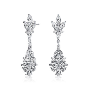 Bông tai Megan Walford Sterling Silver Marquise With Pear And Round Cubic Zirconia Cluster Drop Earrings