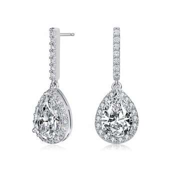 Bông tai Megan Walford Sterling Silver Pear And Round Cubic Zirconia Halo Drop Earrings