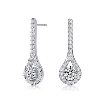 Bông tai Megan Walford Sterling Silver Round Cubic Zirconia Solitaire With Accent Teardrop Earrings