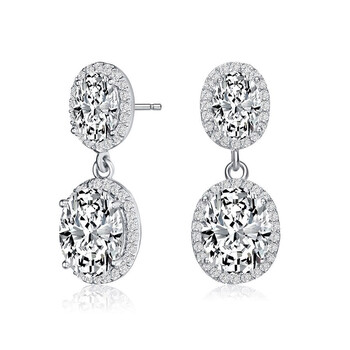 Megan Walford Sterling Silver Two Oval With Round Cubic Zirconia Halo Drop Earrings 1 Bông tai Megan Walford Sterling Silver Two Oval With Round Cubic Zirconia Halo Drop Earrings
