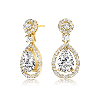Megan Walford Gold Over Sterling Silver Pear With Round Cubic Zirconia Tier Drop Earrings 1 Bông tai Megan Walford Gold Over Sterling Silver Pear With Round Cubic Zirconia Tier Drop Earrings