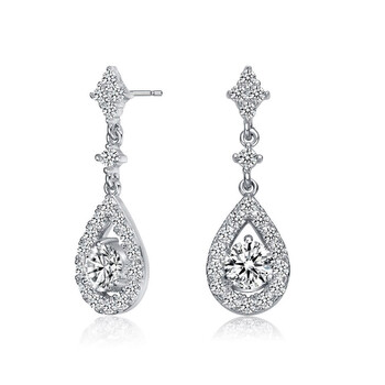 Bông tai Megan Walford Sterling Silver Round Cubic Zirconia With Halo Pear Shape Drop Earrings