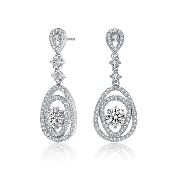 Bông tai Megan Walford Sterling Silver Round Cubic Zirconia With Accent Double Pear Drop Earrings