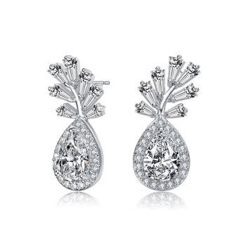 Bông tai Megan Walford Sterling Silver Pear With Round And Tapered Baguette Cubic Zirconia Drop Earrings