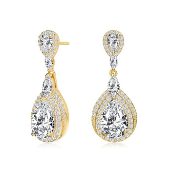 Bông tai Megan Walford Gold Over Sterling Silver Pear And Round Cubic Zirconia Halo Dangle Earrings