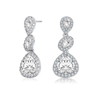 Megan Walford Sterling Silver Pear And Oval With Round Cubic Zirconia Halo Three Tier Drop Earrings 2 Bông tai Megan Walford Sterling Silver Pear And Oval With Round Cubic Zirconia Halo Three Tier Drop Earrings