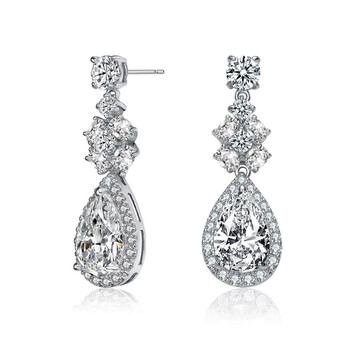 Bông tai Megan Walford Sterling Silver Pear With Round And Oval Cubic Zirconia Accent Dangle Earrings