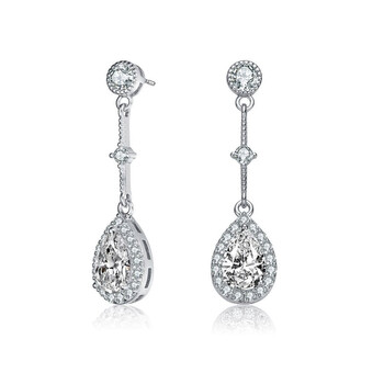 Megan Walford Sterling Silver Pear With Round Cubic Zirconia Chandelier Earrings 1 Bông tai Megan Walford Sterling Silver Pear With Round Cubic Zirconia Chandelier Earrings