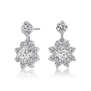 Bông tai Megan Walford Sterling Silver Princess With Round Cubic Zirconia Halo Drop Earrings