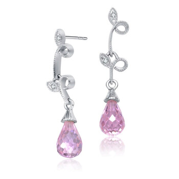 Bông tai Megan Walford Sterling Silver Pink Briolette With Round Cubic Zirconia Drop Earrings