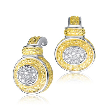 Bông tai Megan Walford Sterling Silver With Gold And Rhodium Plated Round Cubic Zirconia Cluster Oval Drop Earrings