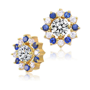Bông tai Megan Walford Gold Over Sterling Silver Clear And Blue Cubic Zirconia Flower Stud Earrings