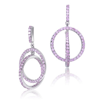 Bông tai Megan Walford Sterling Silver Pink Round Cubic Zirconia Double Hoop Earrings