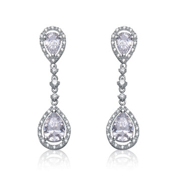 Bông tai Megan Walford Sterling Silver Pear And Round Cubic Zirconia Tier Drop Earrings