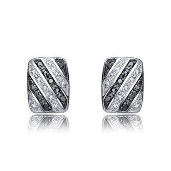 Megan Walford Sterling Silver Clear And Black Round Cubic Zirconia Stripe Rectangular Earrings 2 Bông tai Megan Walford Sterling Silver Clear And Black Round Cubic Zirconia Stripe Rectangular Earrings