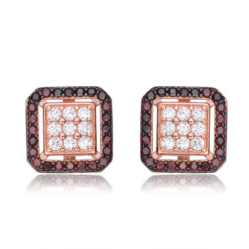 Bông tai Megan Walford Rose And Black Over Sterling Silver Round Clear And Red Cubic Zirconia Square Stud Earrings