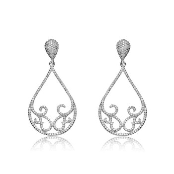 Bông tai Megan Walford Sterling Silver Round Cubic Zirconia Accent Pear Drop Earrings