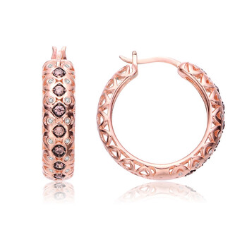 Bông tai Megan Walford Rose Over Sterling Silver Round Morganite And Clear Cubic Zirconia Hoop Earrings