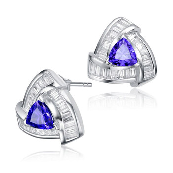 Bông tai Megan Walford Gold Over Sterling Silver Trillion And Baguette Cubic Zirconia Stud Earrings