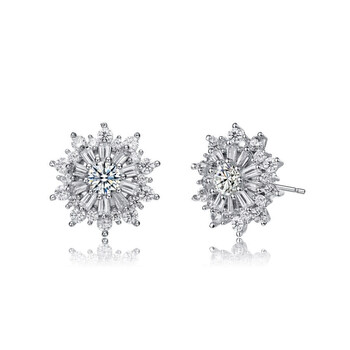 Bông tai Megan Walford Sterling Silver Round And Baguette Cubic Zirconia Stud Earrings