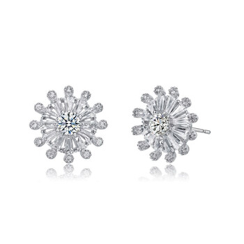 Bông tai Megan Walford Sterlling Silver Round And Baguette Cubic Zirconia Flower Stud Earrings