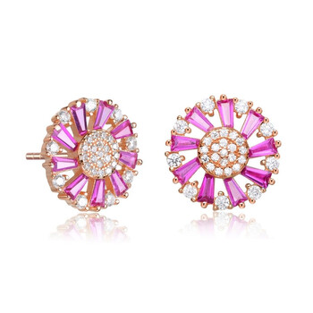 Bông tai Megan Walford Rose Over Sterling Silver Round And Baguette Cubic Zirconia Stud Earrings